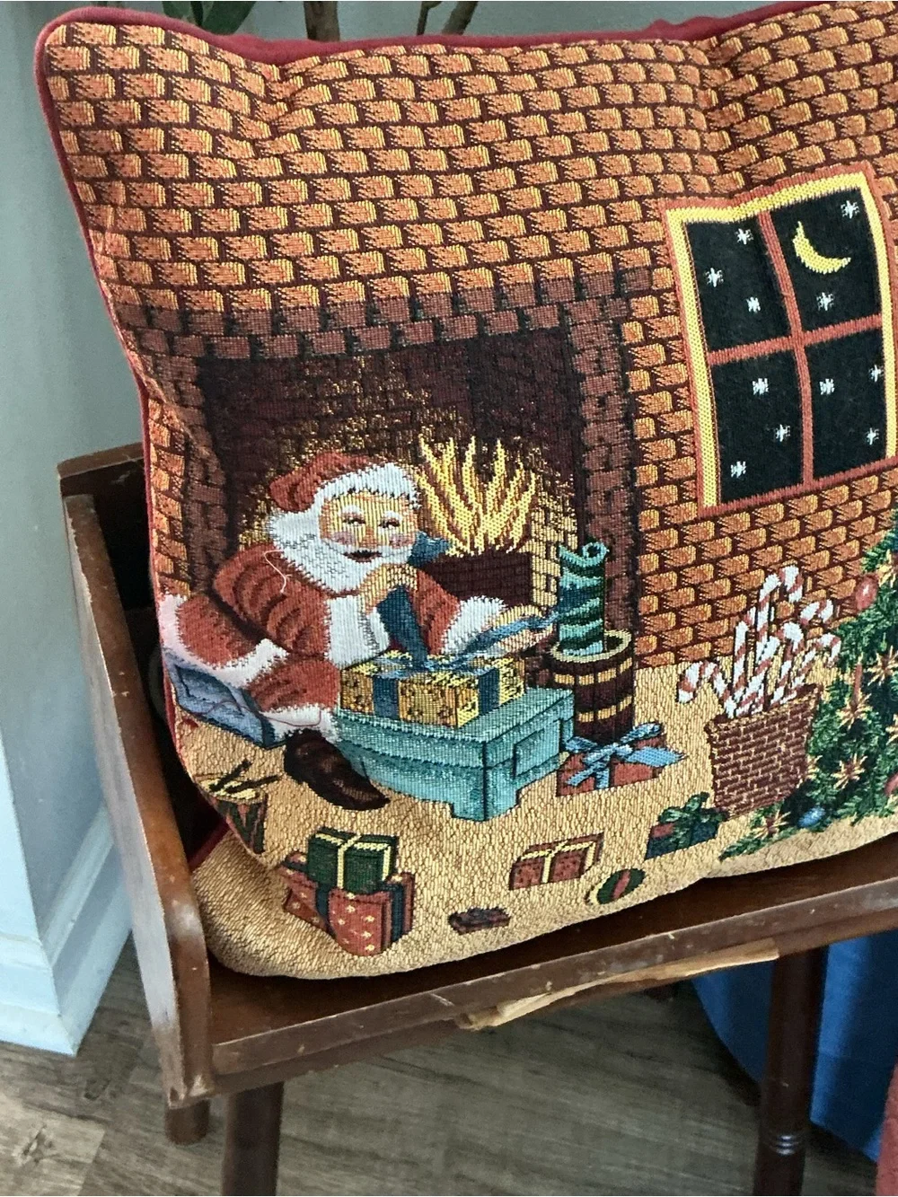 santa clause christmas Pillow Embroudered Fireplace Stockings Tashe Home